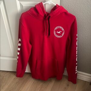 Hollister Red Hoodie with White Checkered Sleeves